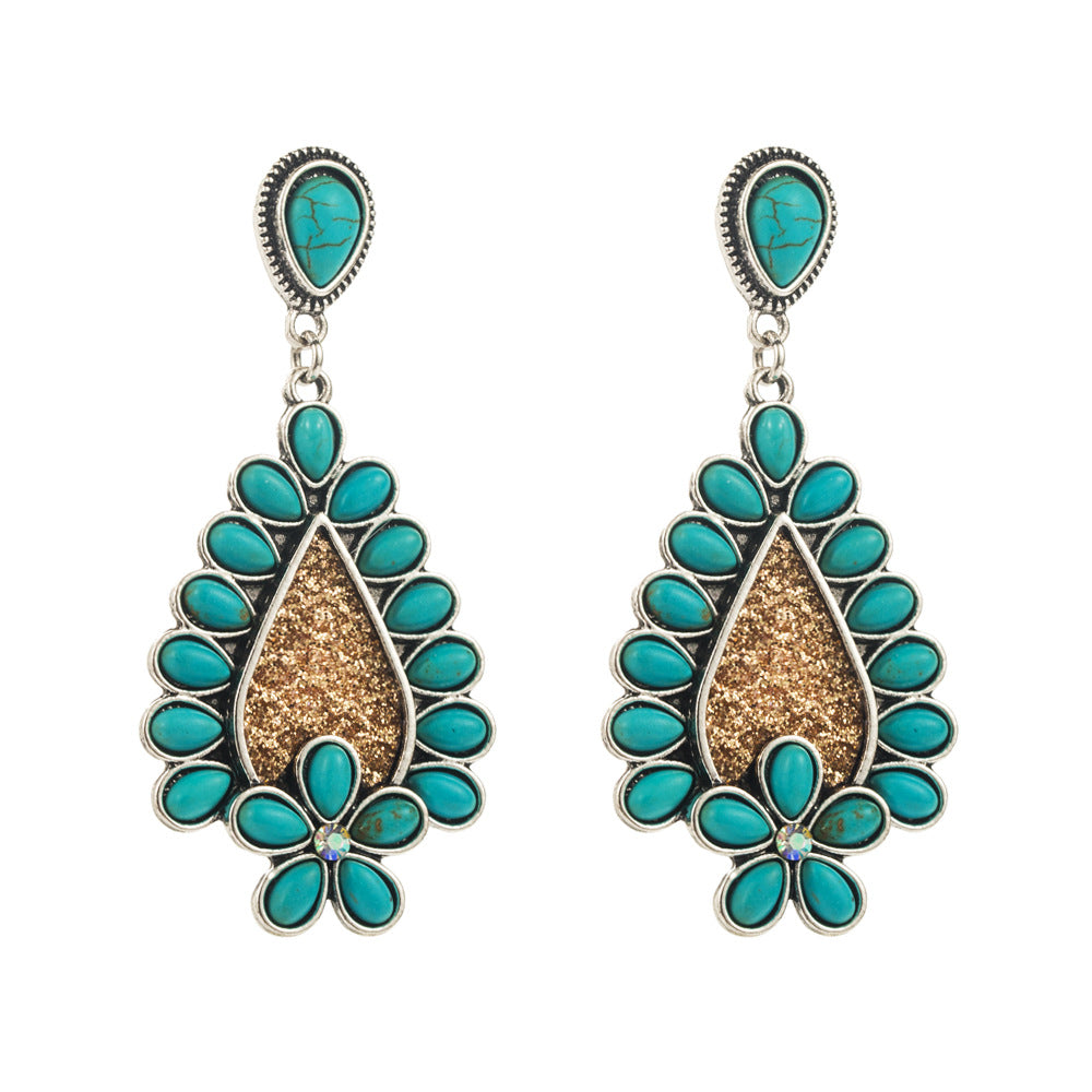 Wholesale Turquoise creative leopard print leather inlaid with turquoise exaggerated